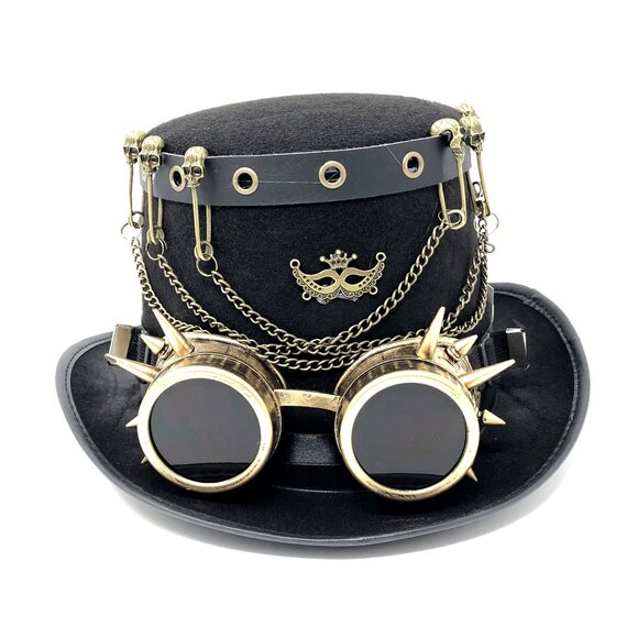 Steampunk Top Hat Metallic Scientist Time Traveler Halloween Costume Cosplay Hat - Picture 1 of 4